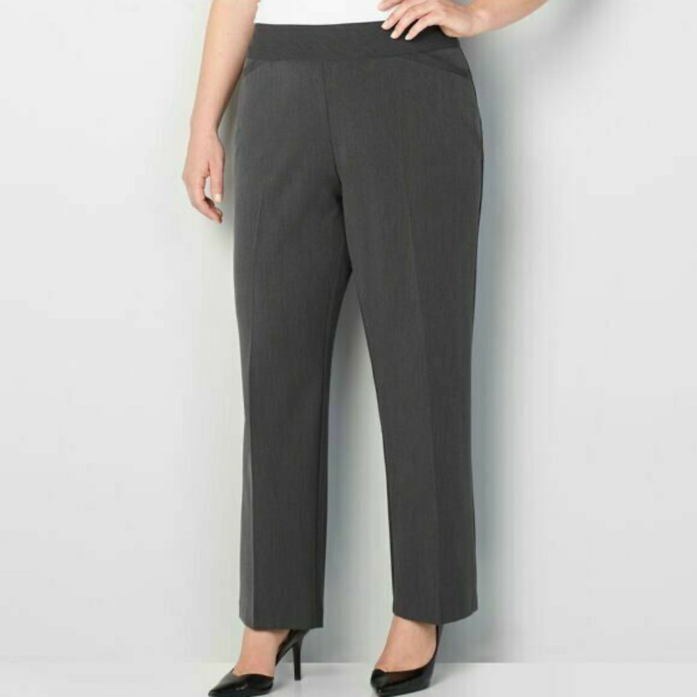 Avenue Pull On Straight Leg Slimming Gray Trouser Plus Size NWT